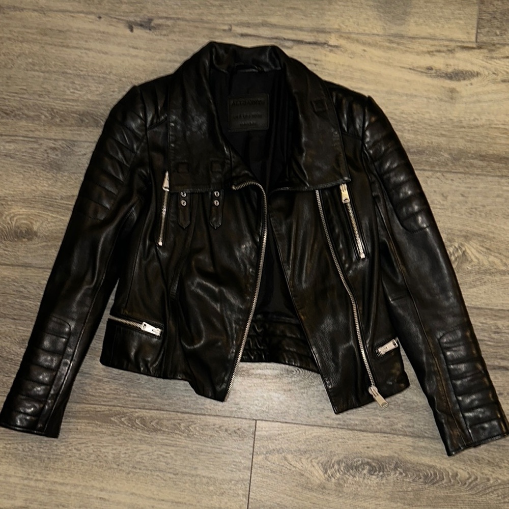 All Saints Moto Steine Biker Black Leather Jacket